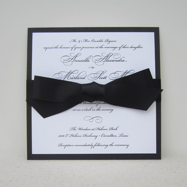 grace wedding invitation with bow: black for a formal, classic look