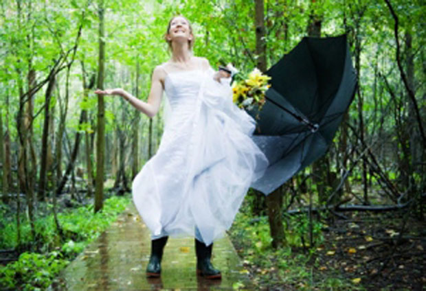 rainy day wedding - bride in boots