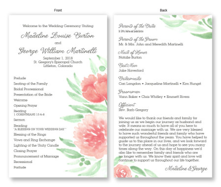 Watercolor Floral Wedding Program