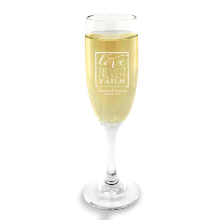 Love Never Fails Champagne Glass