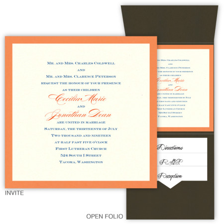 6 x 6 Vertical Folio Pocket Wedding Invitations - 2 Layers Small Border
