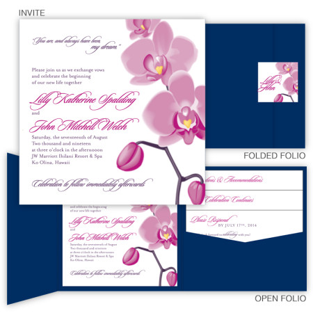Tropical Orchid Square Folio Pocket Wedding Invitations