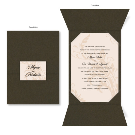 Champagne Chocolate Brown Folio Wedding Invitations