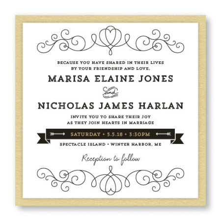 Heart 2-Layer Square Vintage Wedding Invitations