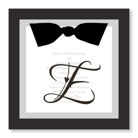 Sheer Initial Black and White Wedding Invitations