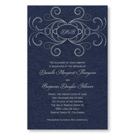 Striking Flourish Thermography Monogram Wedding Invitations