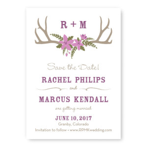 Rustic Antler Monogram Save The Date Cards