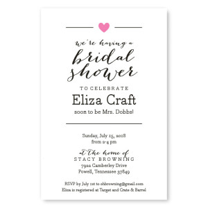 Simple Heart Bridal Shower Invitations