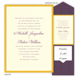 5 x 7 V-Flap Folio Pocket Wedding Invitations  - 2 Layers Small Border